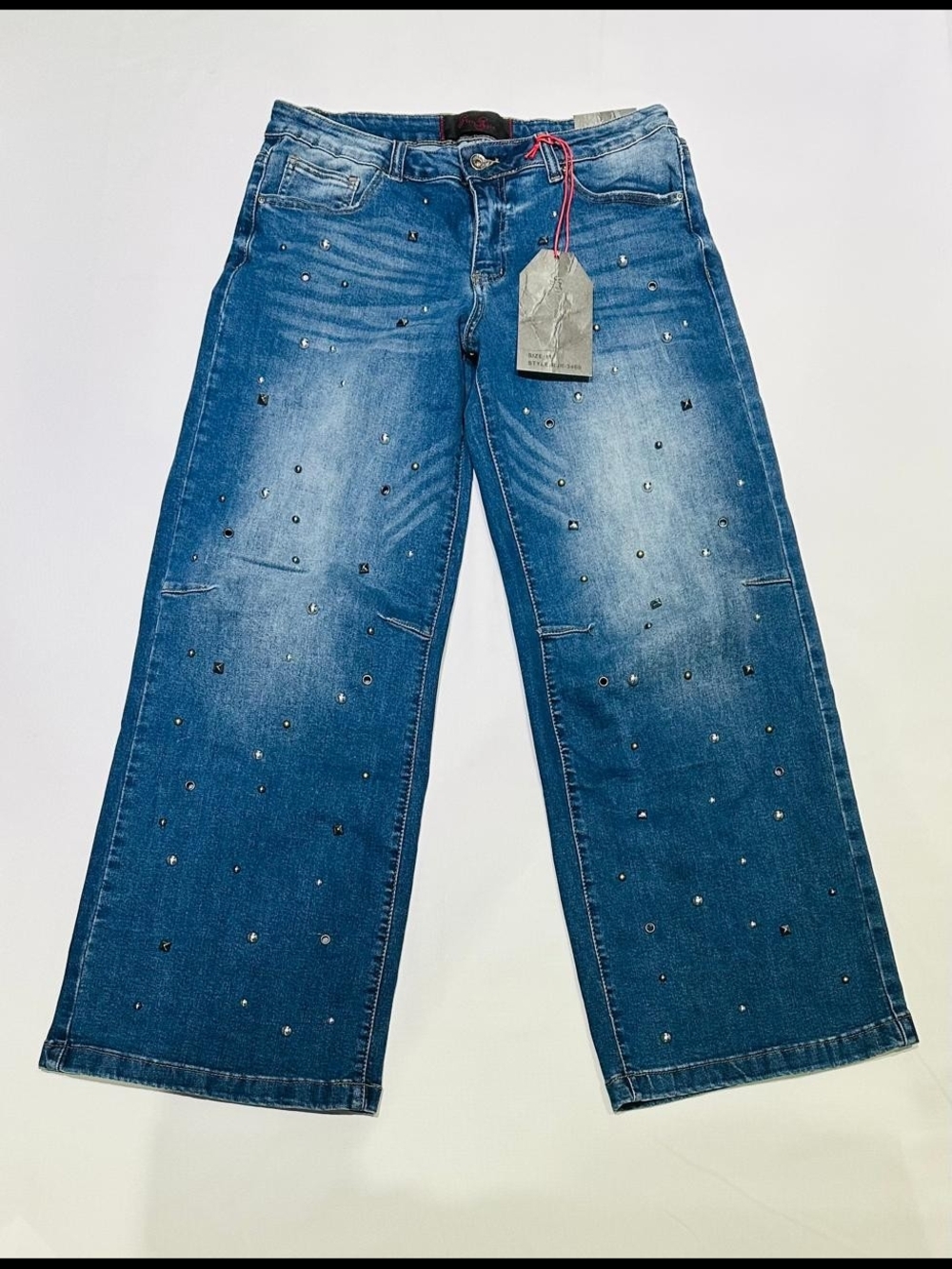NWT Fire Rain Women's Blue Wide-Leg Embellished Jeans